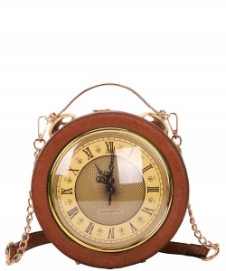 Vintage Real Clock Shoulder & Satchel Handbags  A9346 BROWN/